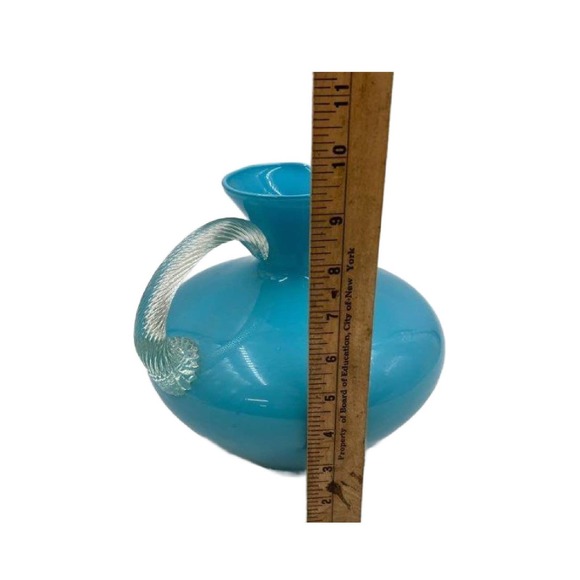 Carlo Moretti Empoli Murano Blue Cased Art Glass Pitcher with Twist Handle - Picture 5 of 10